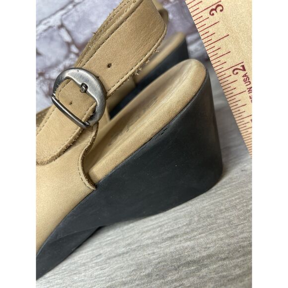 ARCHE Tan Brown Nubuck Leather Peep Toe Slingback Wedge Women’s Sz 42EU/11M US - Picture 9 of 16